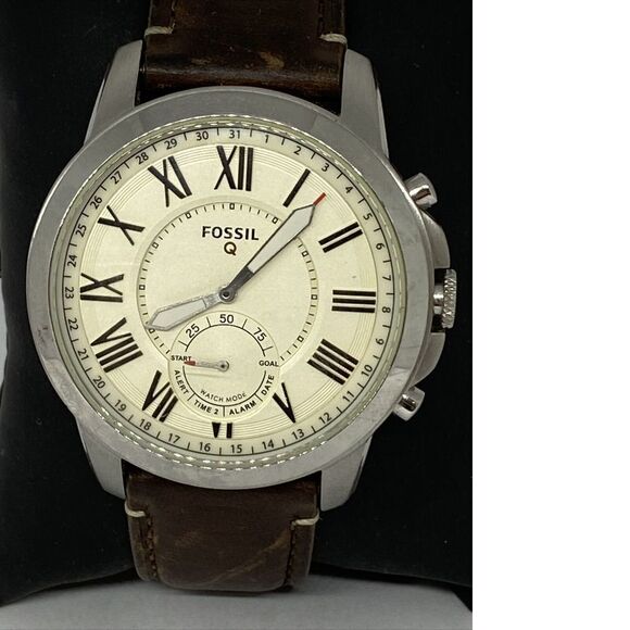 Fosssil FTW1118 Men's Brown Leather Beige Analog Dial Hybrid Smartwatch XX640 - Picture 2 of 12